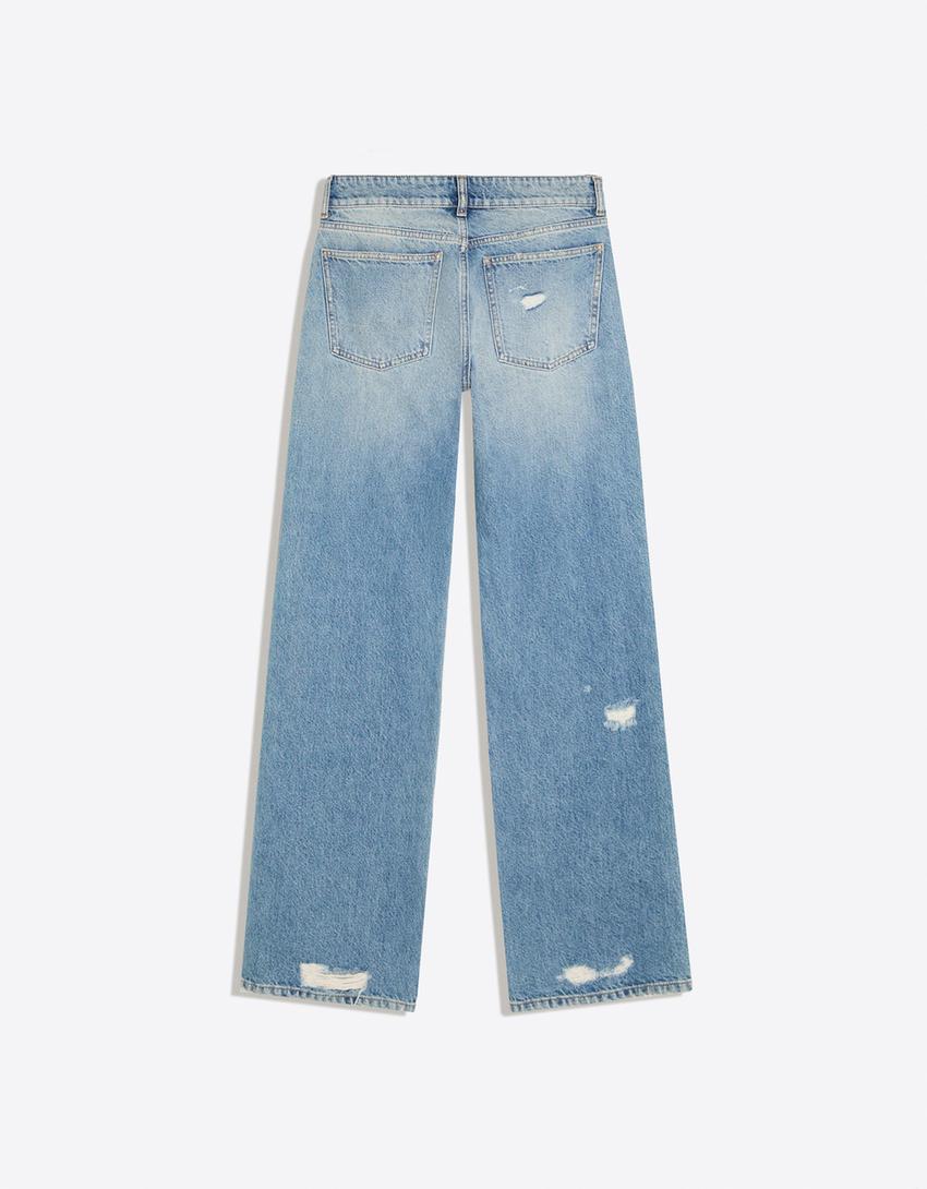 Mid-rise straight-leg jeans with studs-Light blue