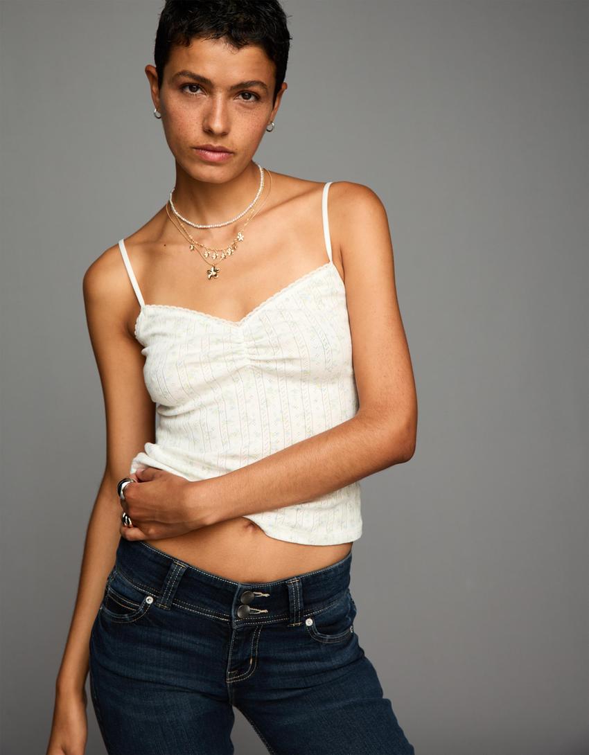 Top tirants pointelle estampat-Cru-2
