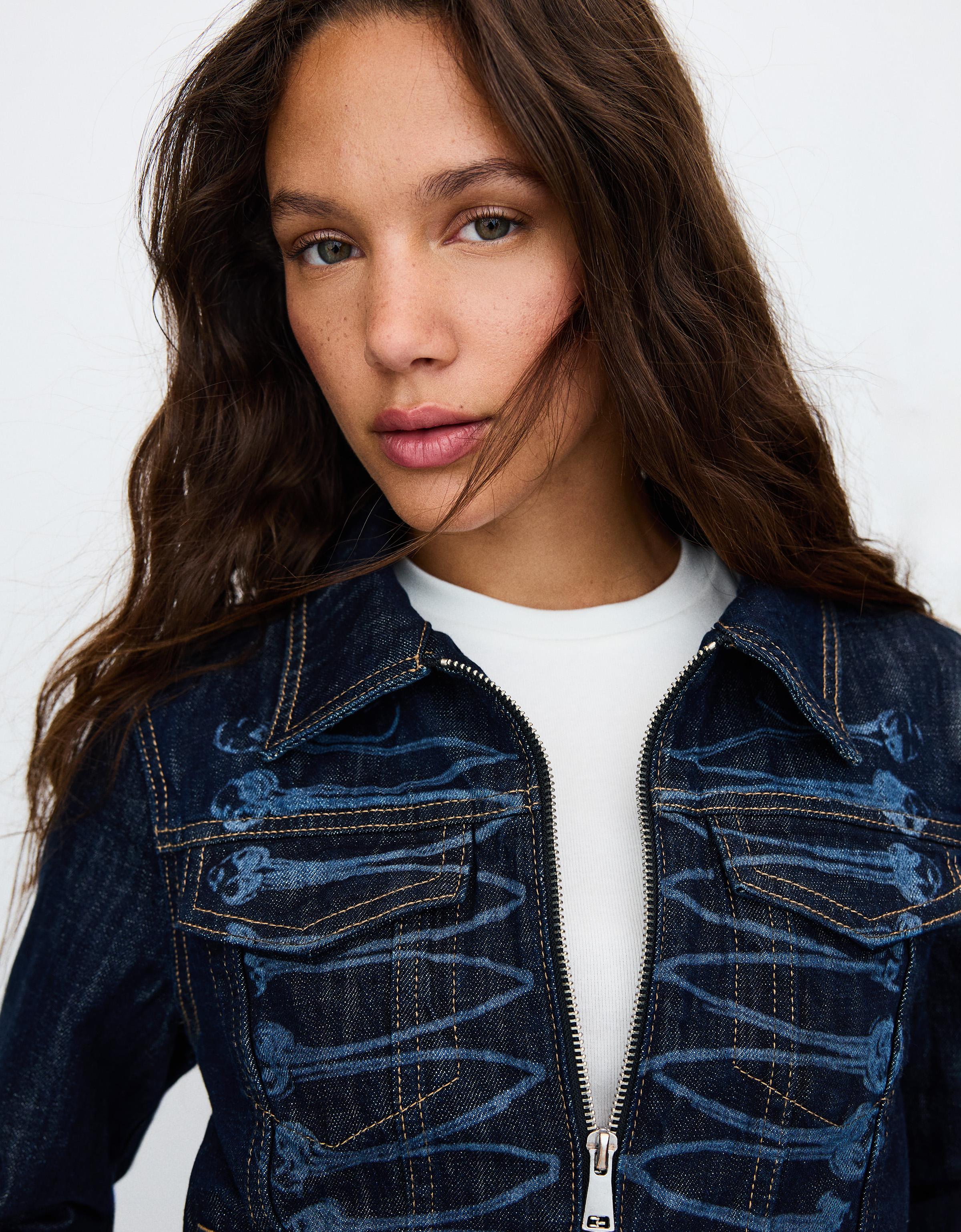Zip-up denim trucker jacket