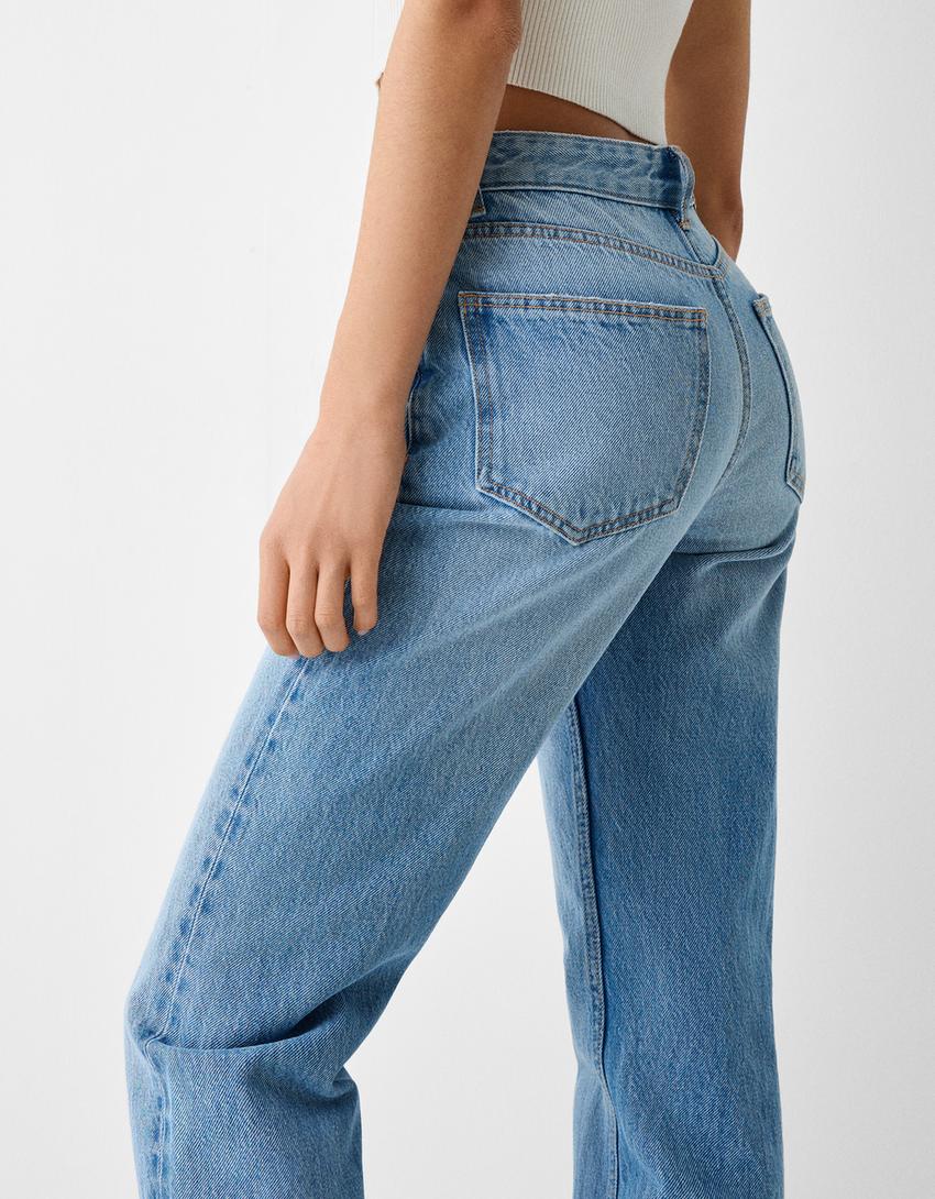 بنطال جينز بقصة مستقيمة-أزرق فاتح-3