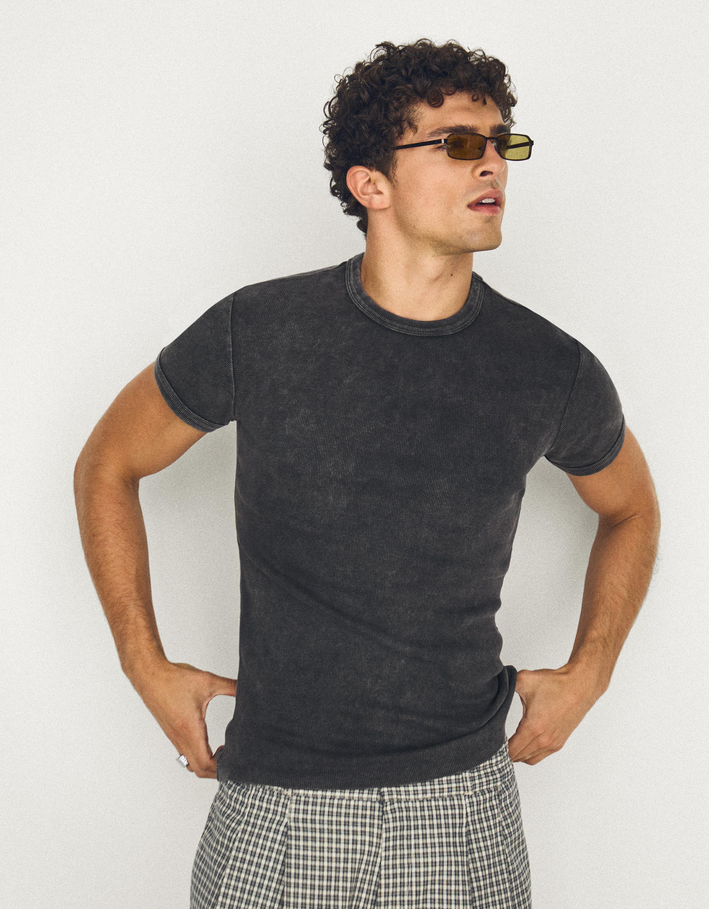 Slim fit ribbed T-shirt — Grey