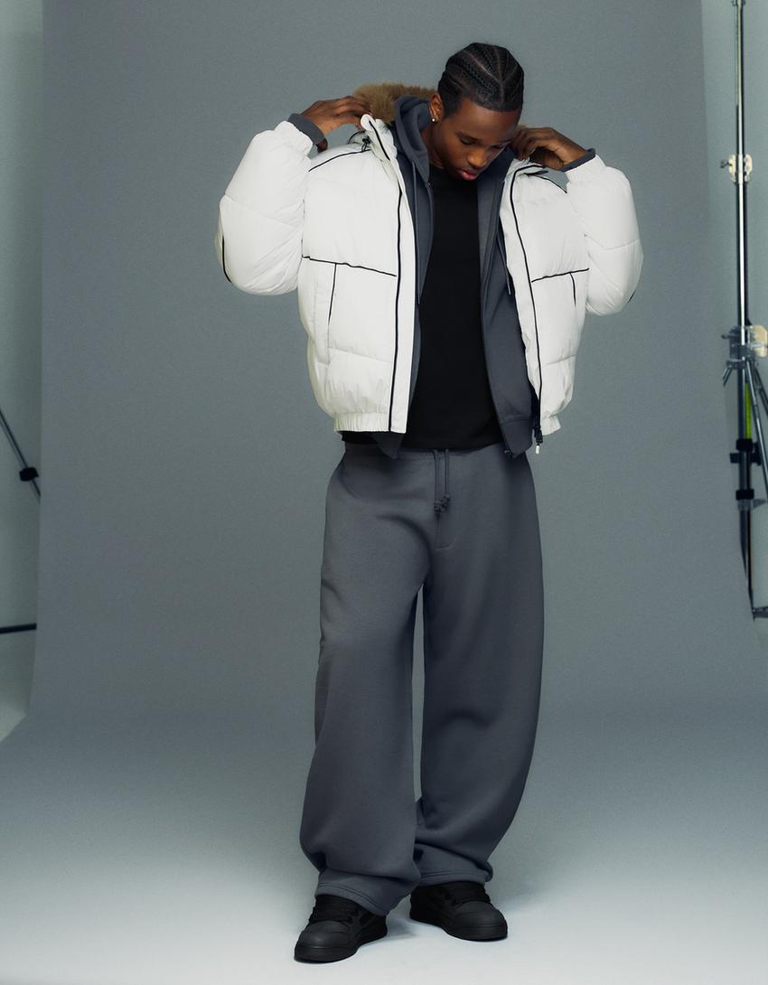 Technical jacket with faux fur hood-White