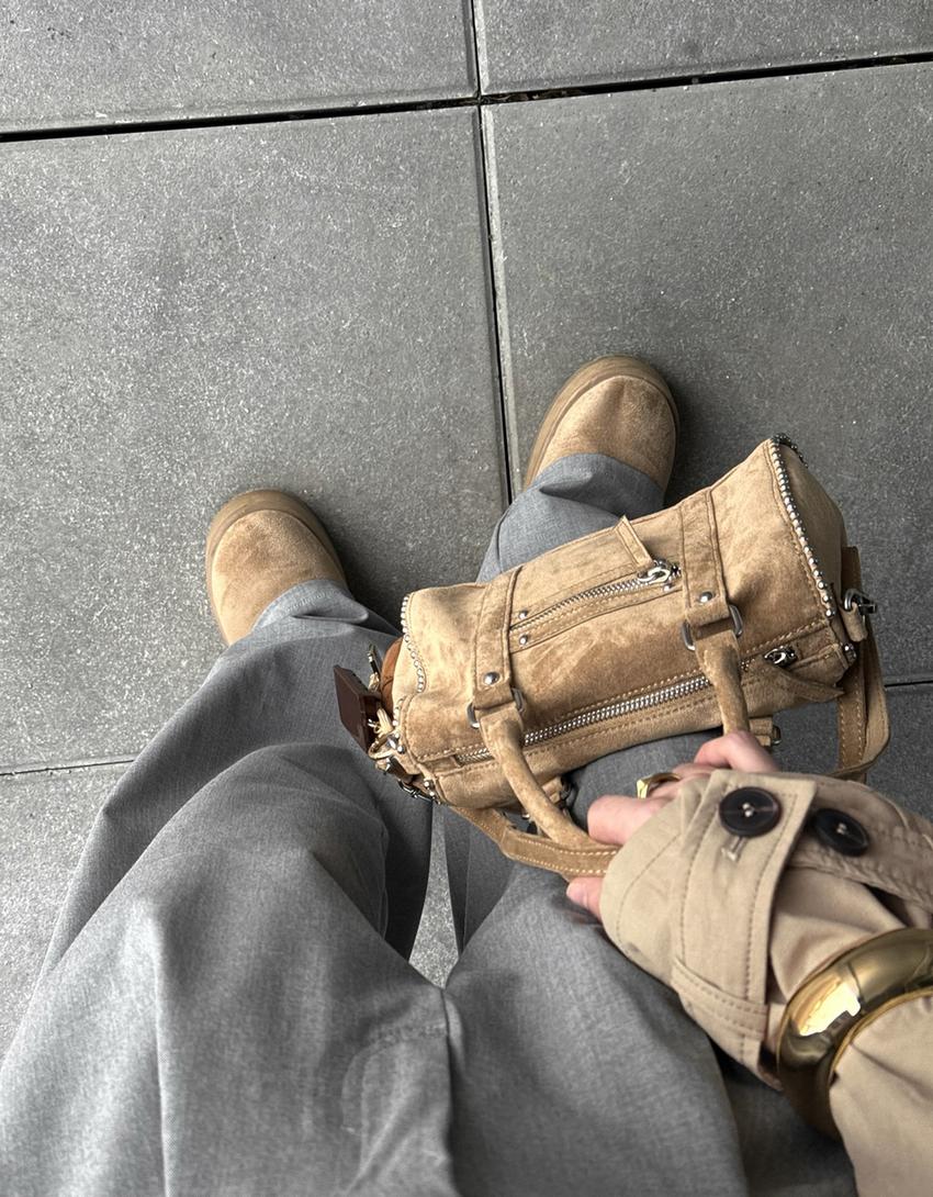 Faux suede bowling bag-Camel