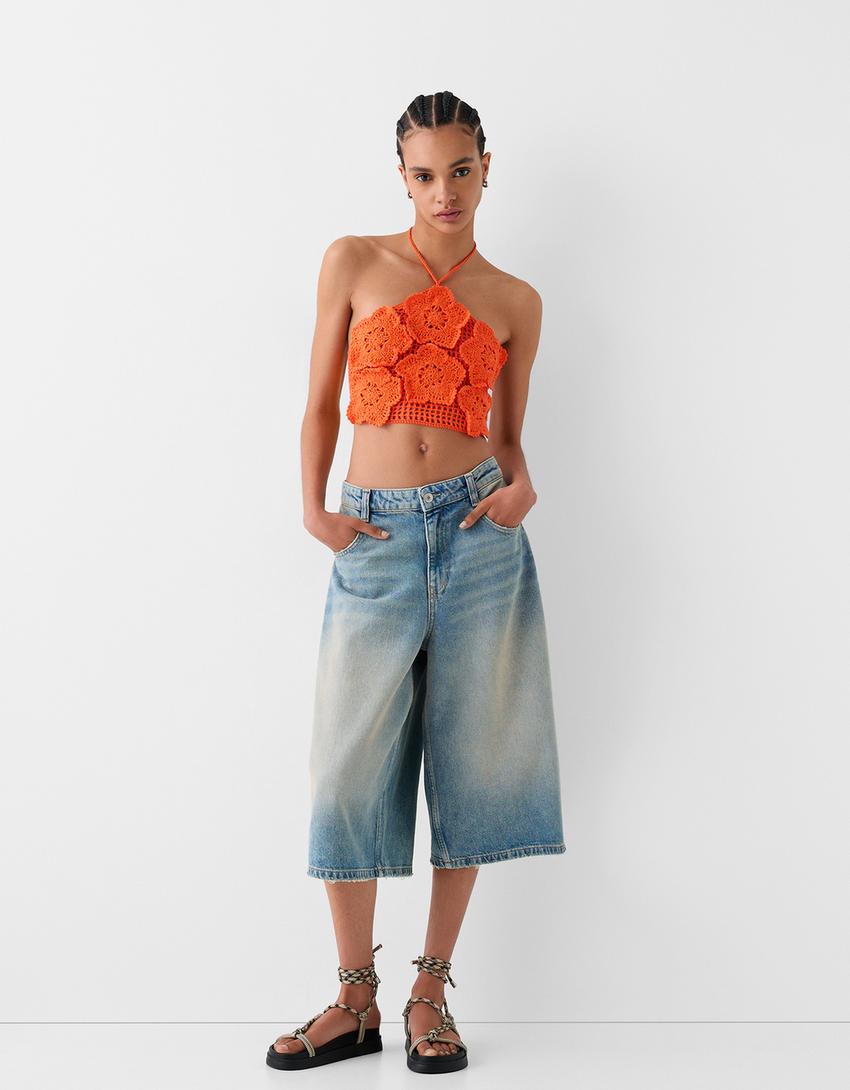 Çiçekli kroşe top-Turuncu-3