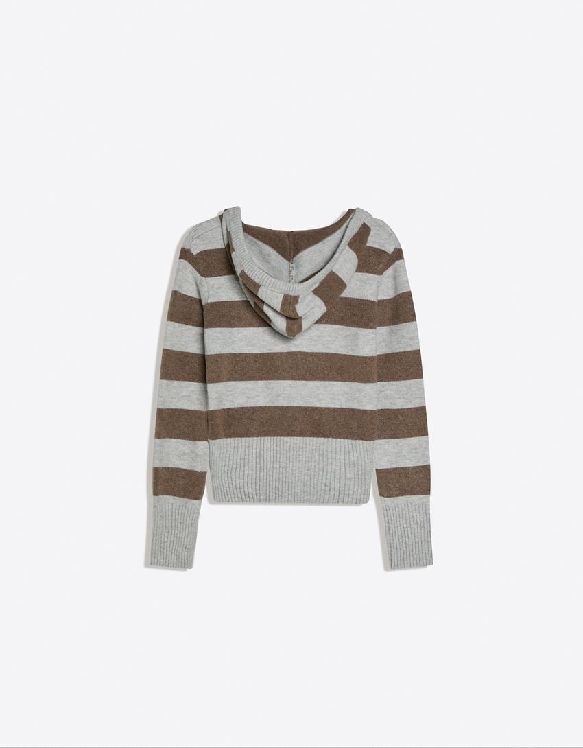 Baskılı kapüşonlu sweatshirt-Gri