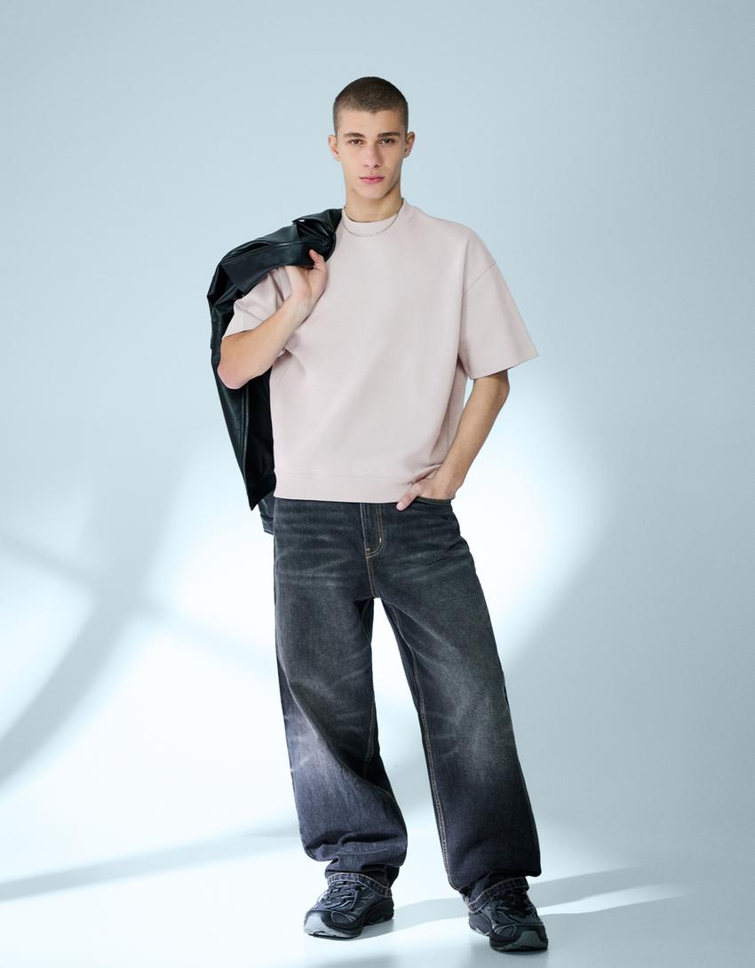 Κοντομάνικη φλις μπλούζα ριμπ-Γκρι