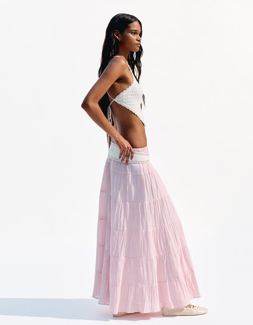 Maxi boho skirt-Pink-1