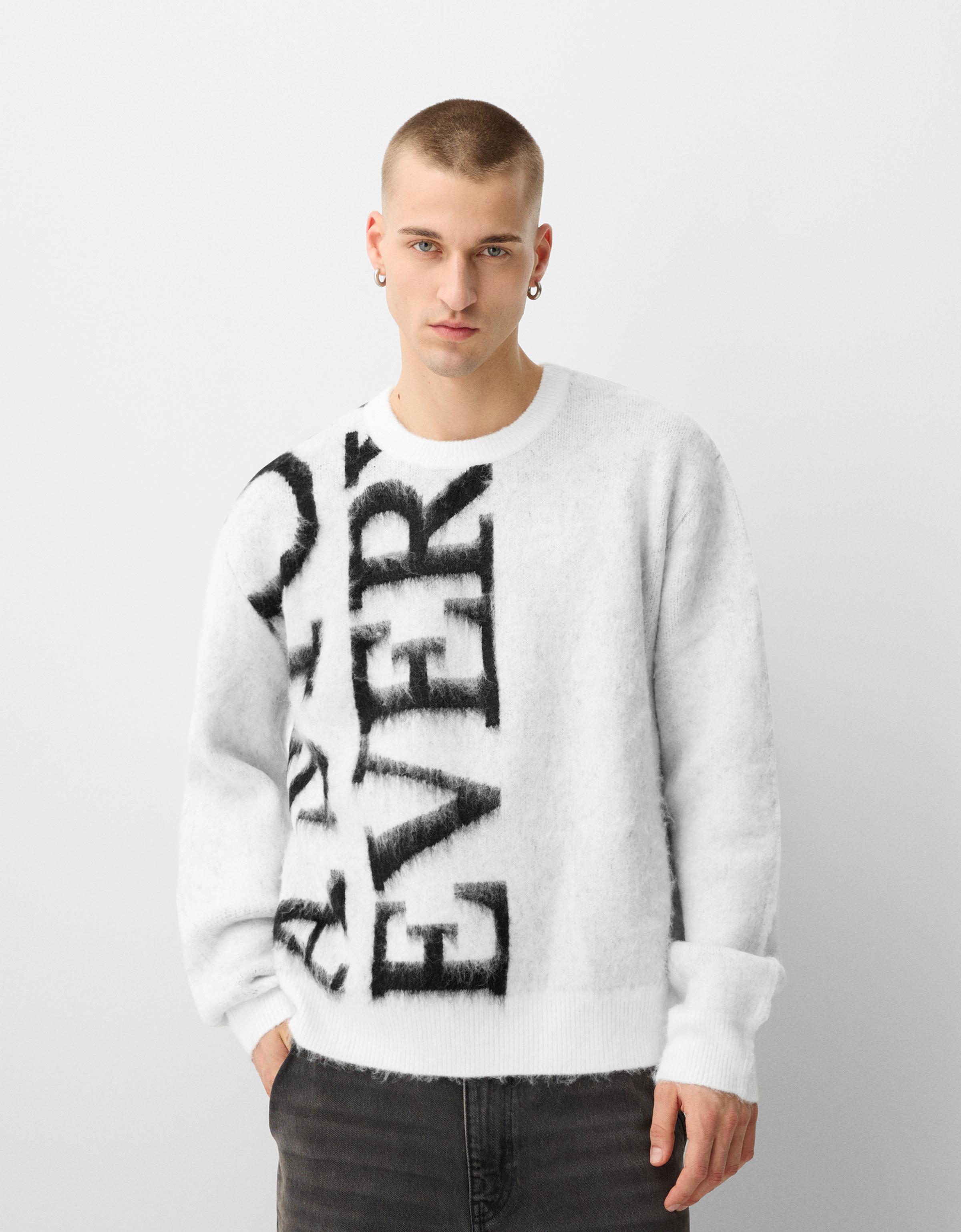 Bershka Pullover Mit Print Herren M Grbrochenes Weiss