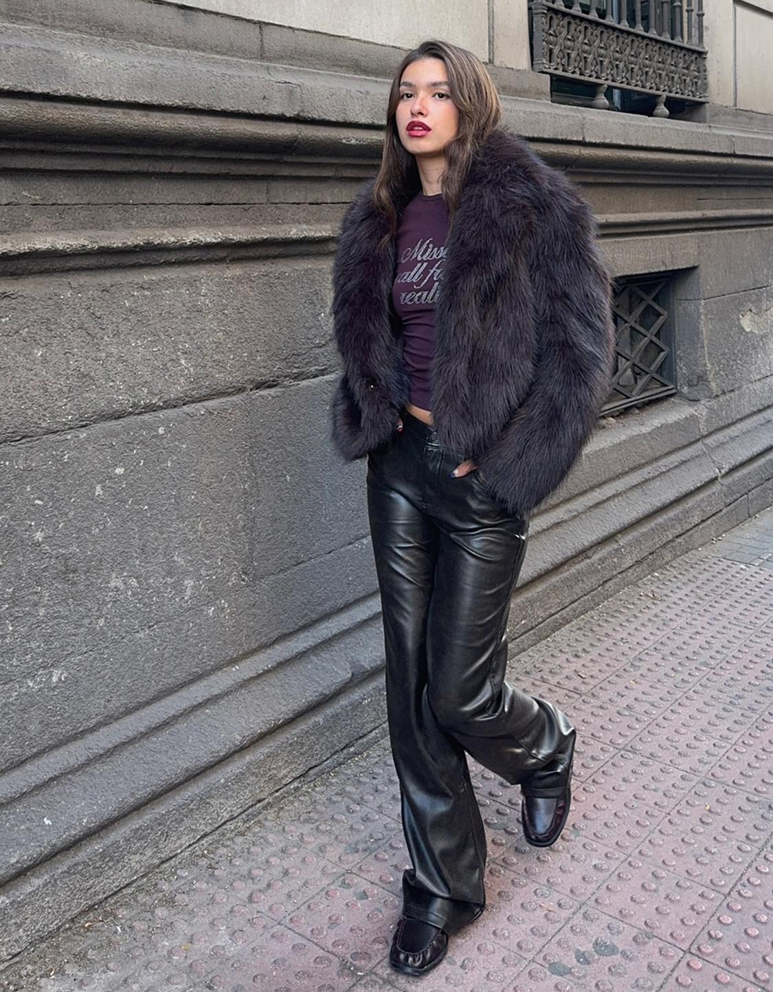 Leather effect boot-cut trousers