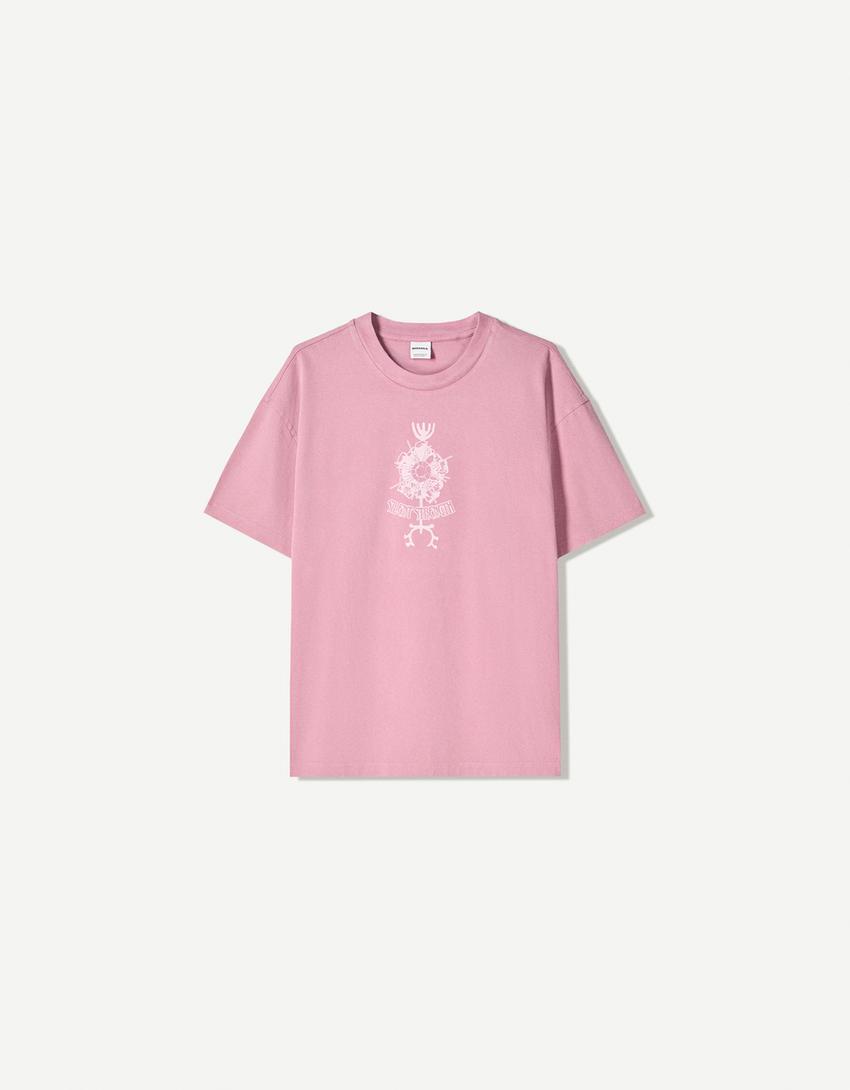 T-shirt manches courtes imprimé-Rose