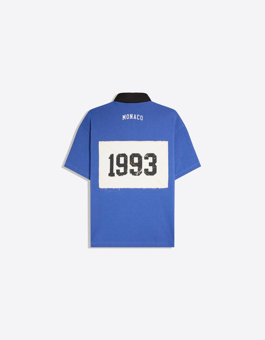 Kurzarm-Polohemd mit Print-Blau