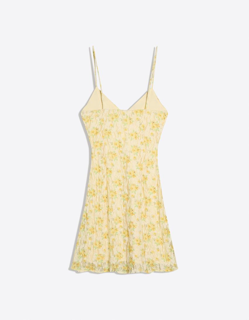 Lace floral mini dress-Yellow