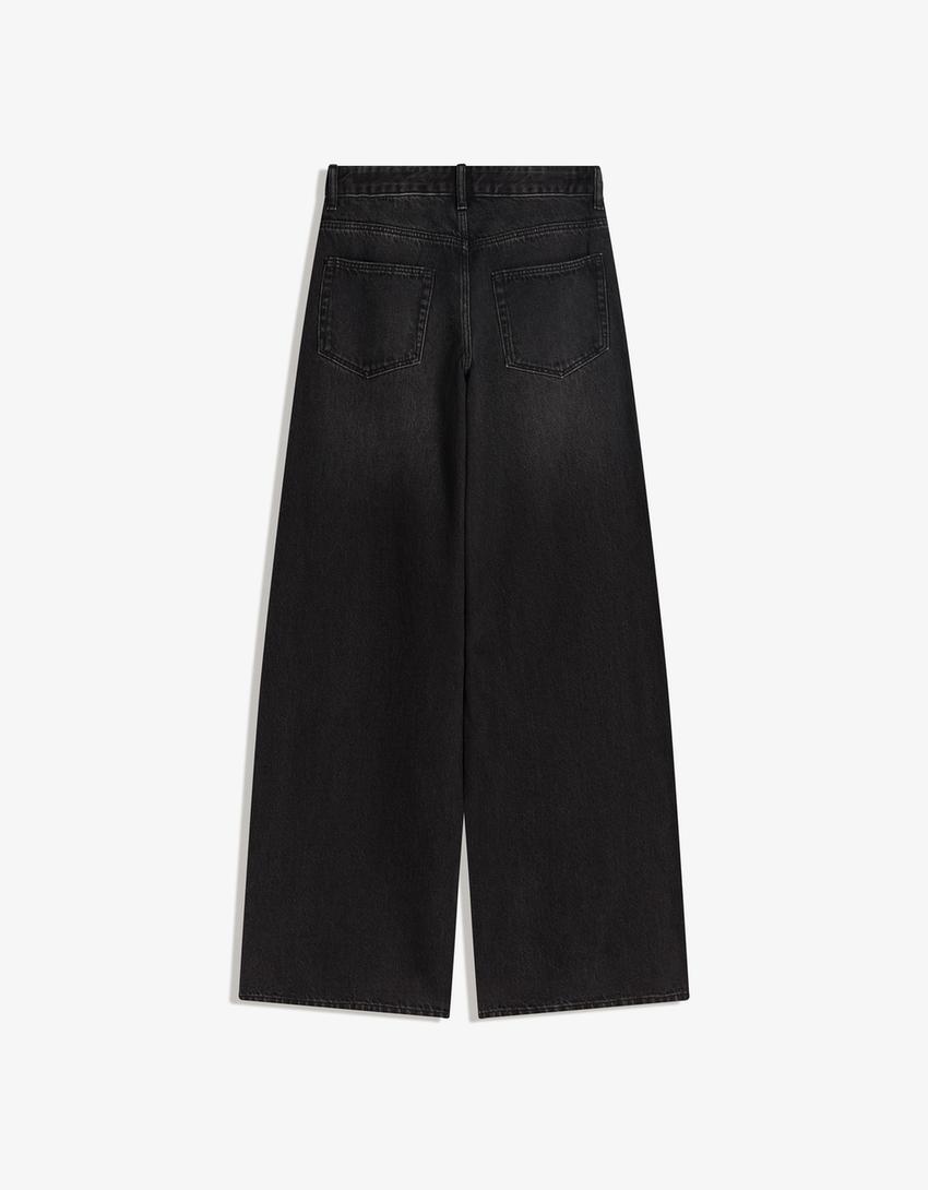 Wide-leg low-waist jeans-Black