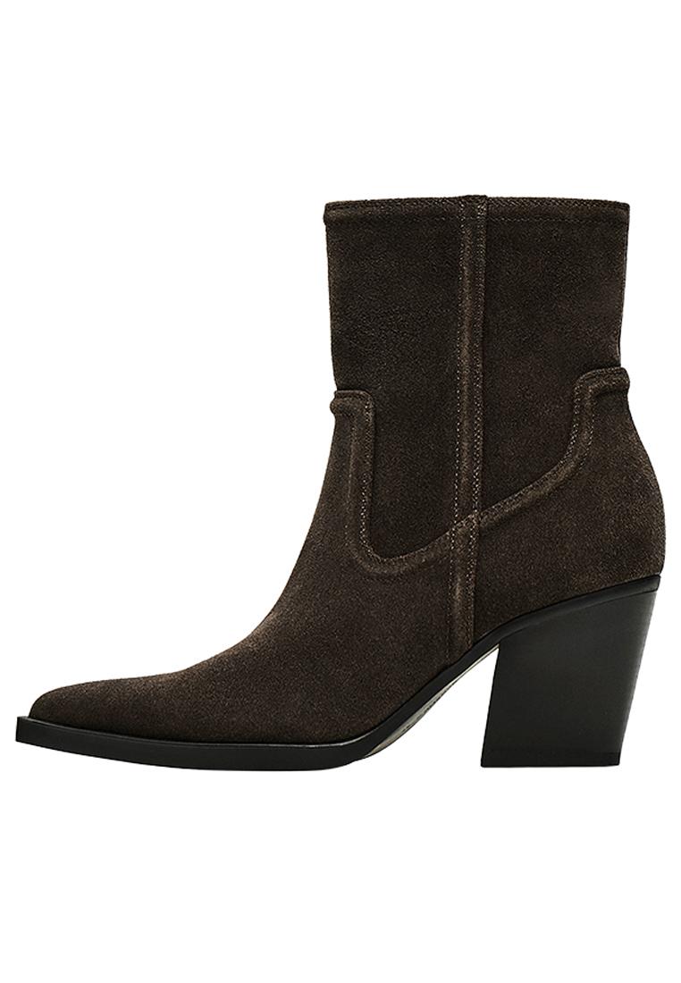 Leather cowboy heel ankle boots — TAUPE