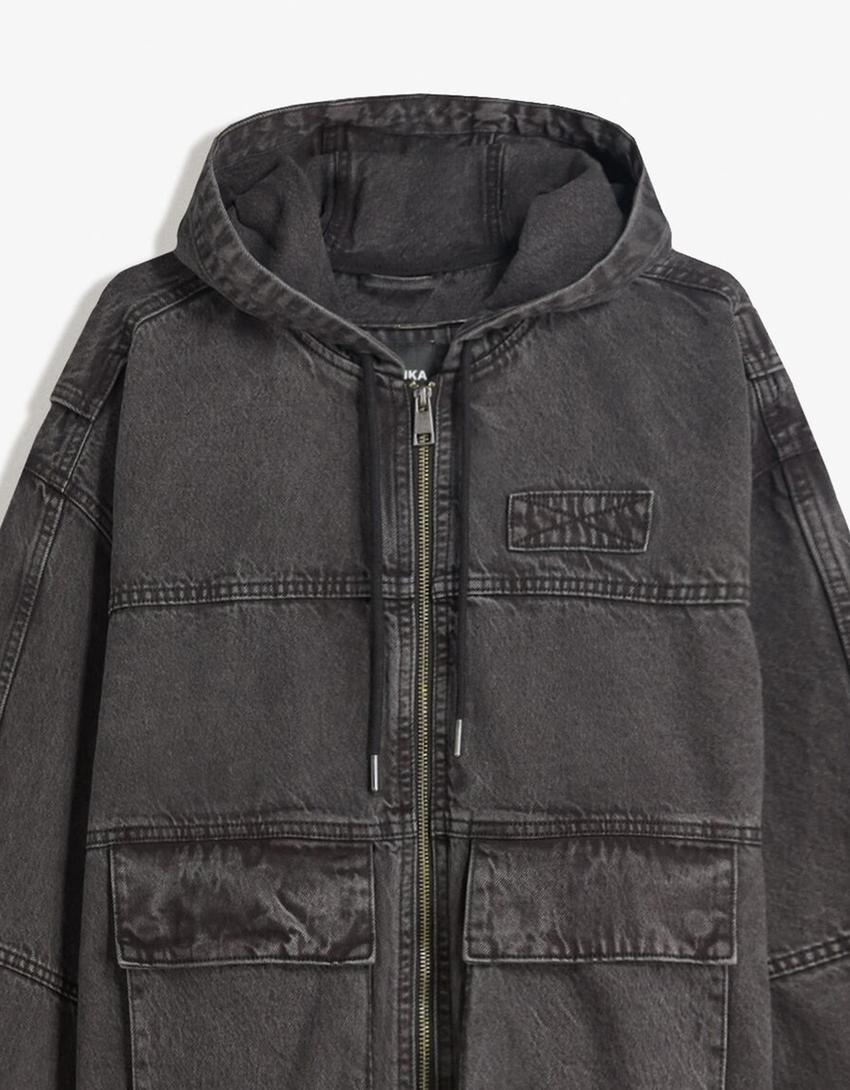 Veste à capuche effet délavé-Noir