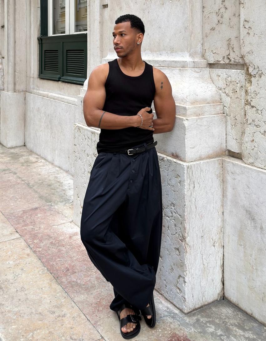 Tailored fit barrel trousers-Navy