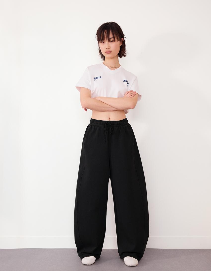 Sweatstof barrel broek-Zwart