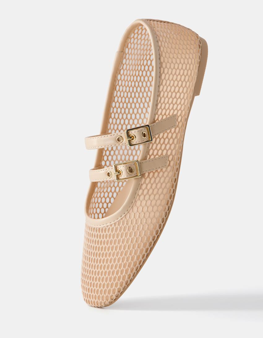 Ballerines résille avec boucles-Beige-3