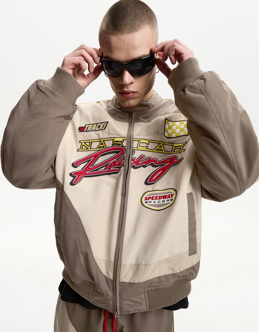 Kurtka Nascar z naszywkami-Brązowy-2
