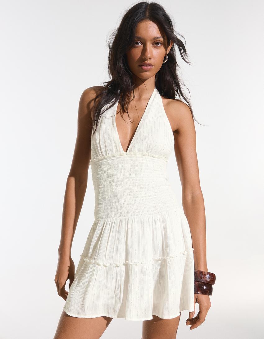 Robe mini à volants-Blanc