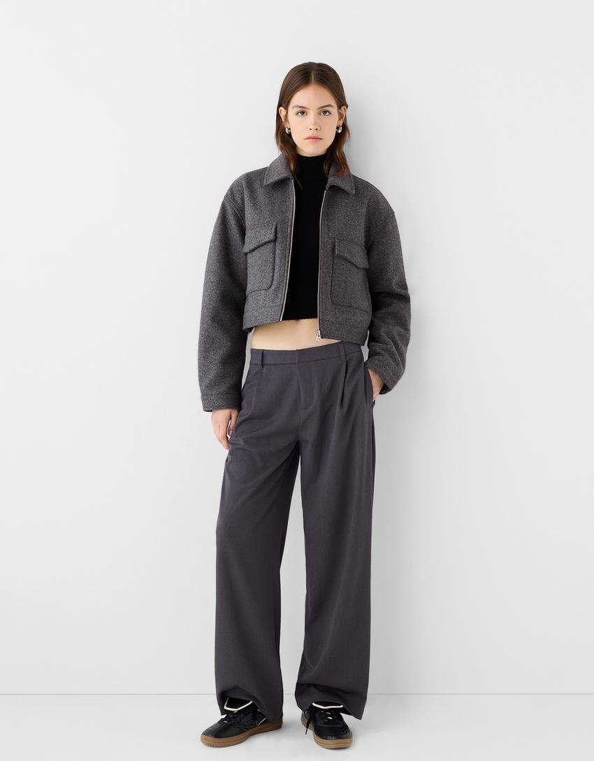 Yumuşak crop ceket-Koyu gri