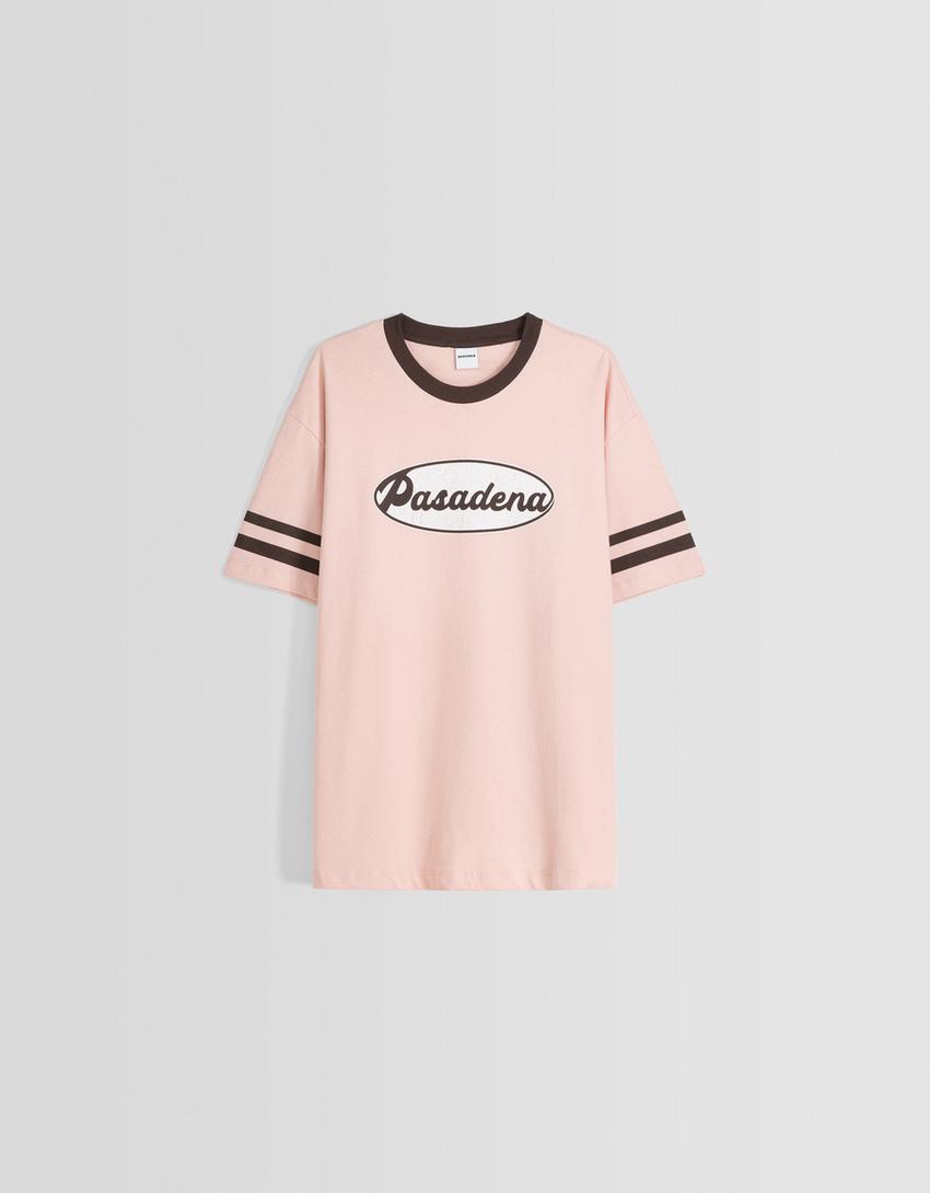 T-shirt manches courtes boxy fit rétro imprimé-Rose-4