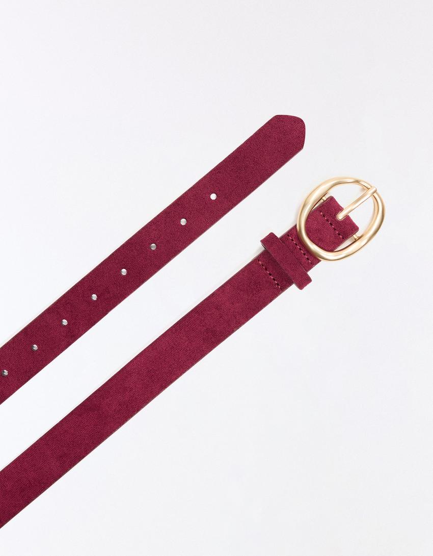 Faux leather belt with buckle-Burgundy