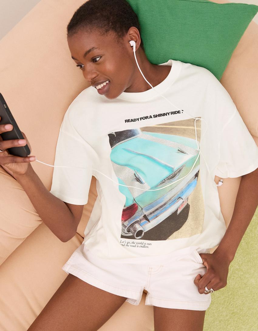 Tričko s krátkými rukávy a potiskem-Slonová kost