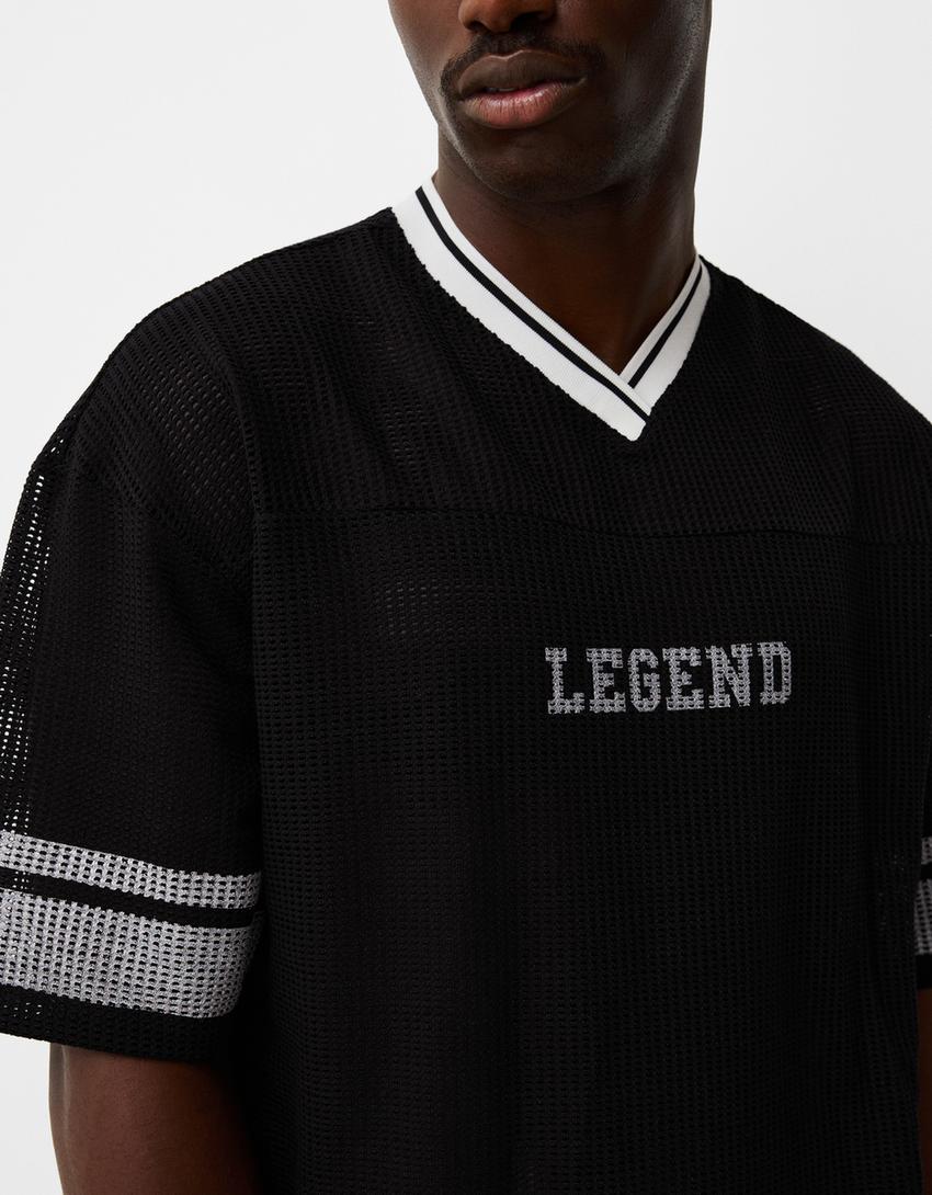 T-shirt de manga curta mesh sport oversize-Preto-5