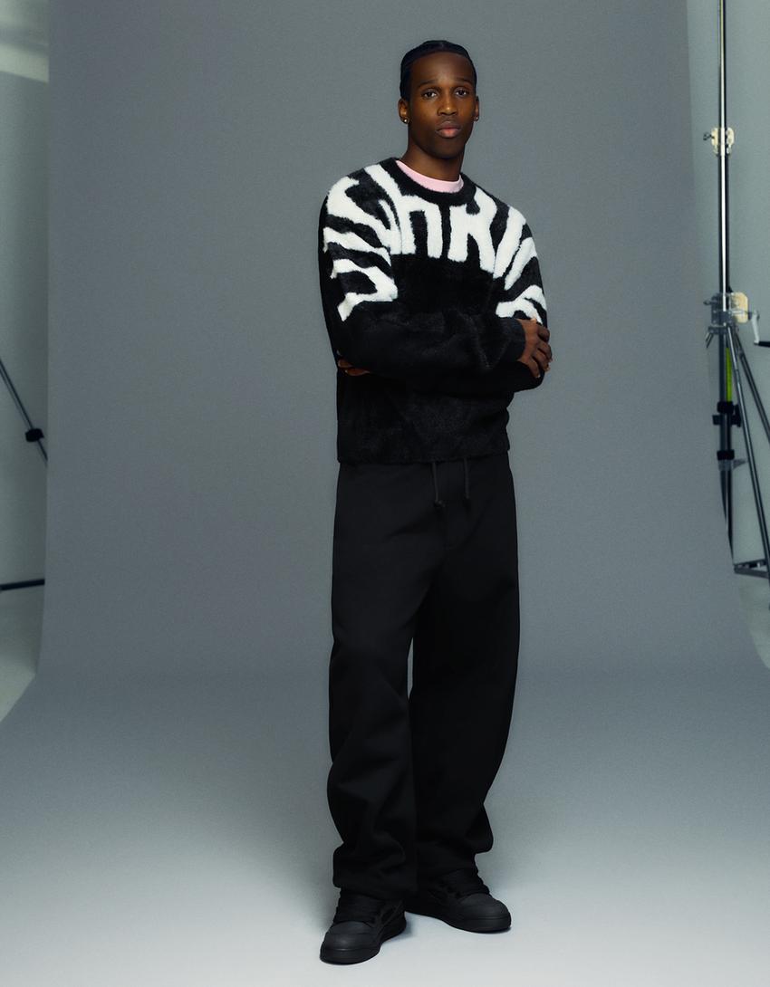 Suni kürk desenli kazak-Siyah