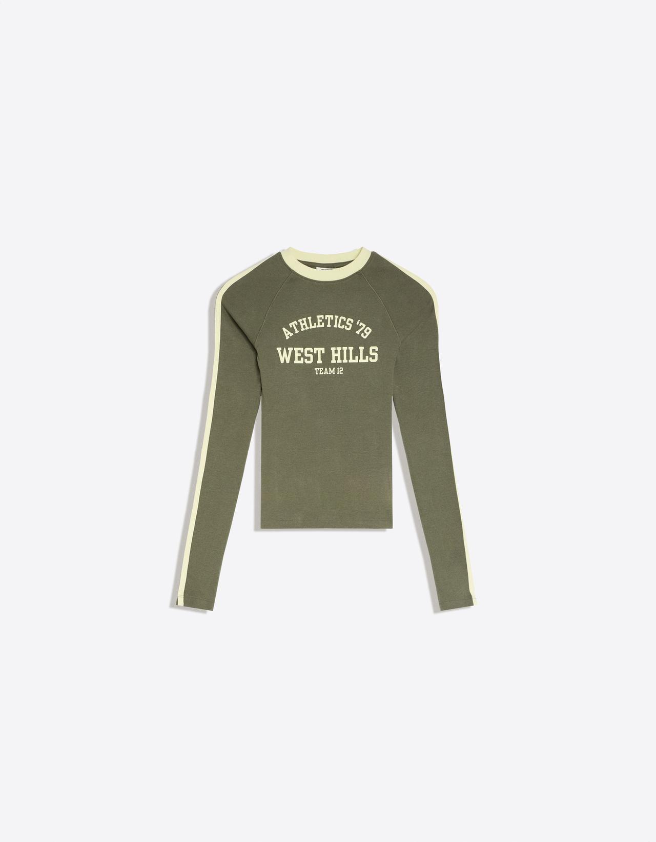 Contrast print long sleeve T-shirt — Khaki