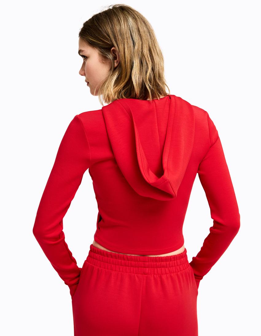 Sudadera cremallera soft con modal capucha-Rojo