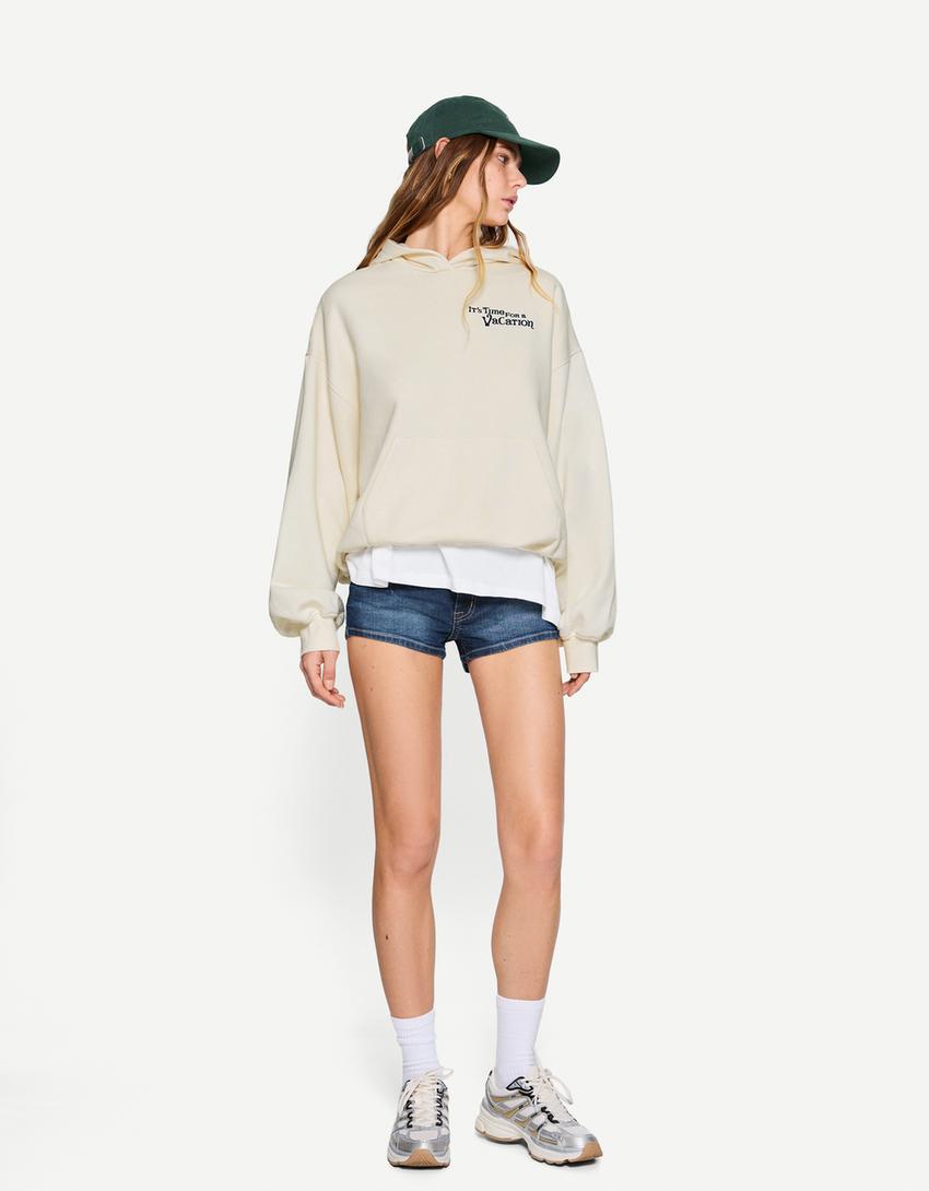 Hoodie met print-Gebroken Wit