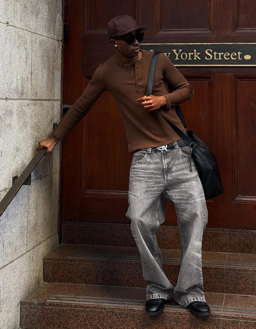 Jeans baggy fit flare fit-Gris foncé