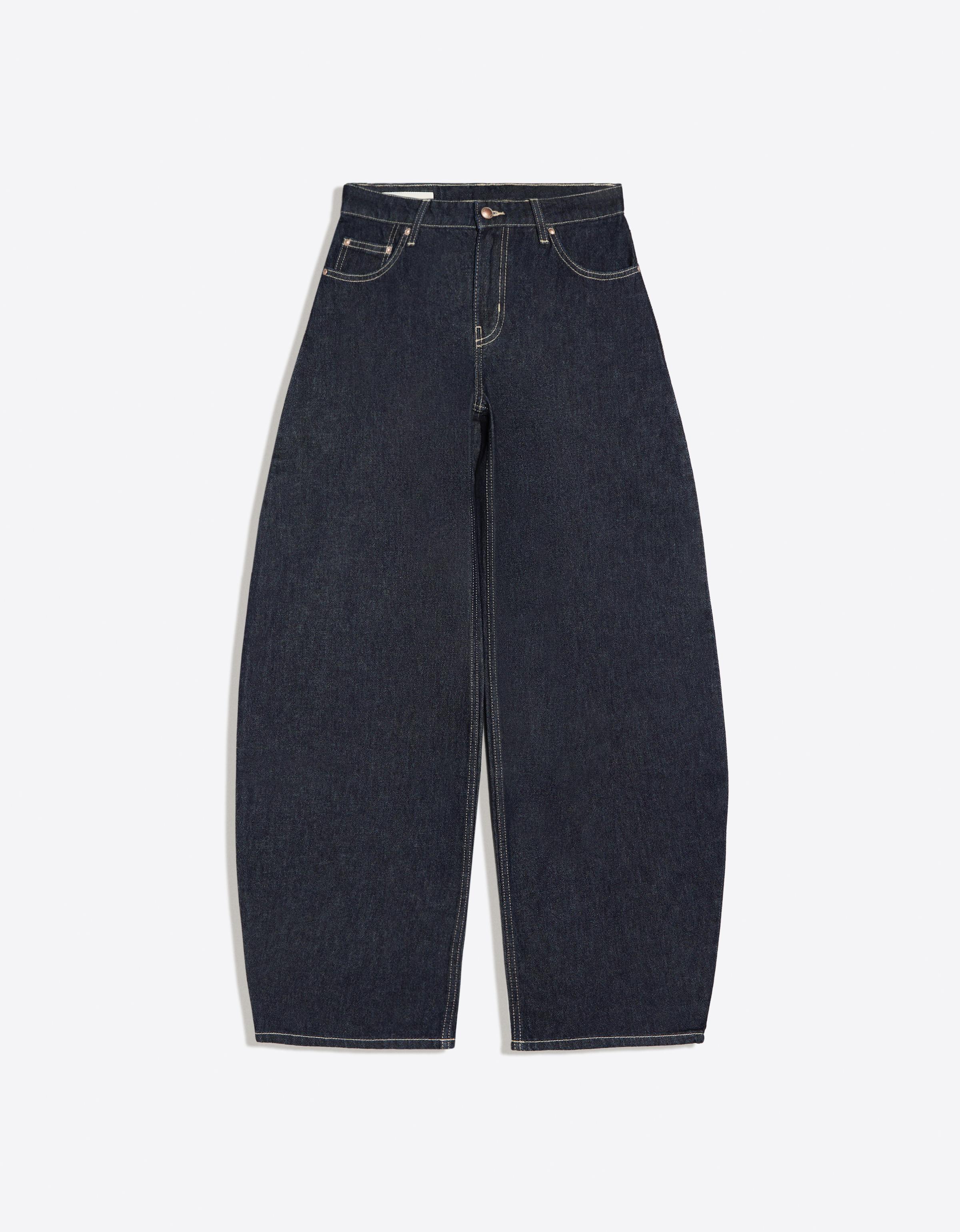 High-waist barrel jeans — Navy
