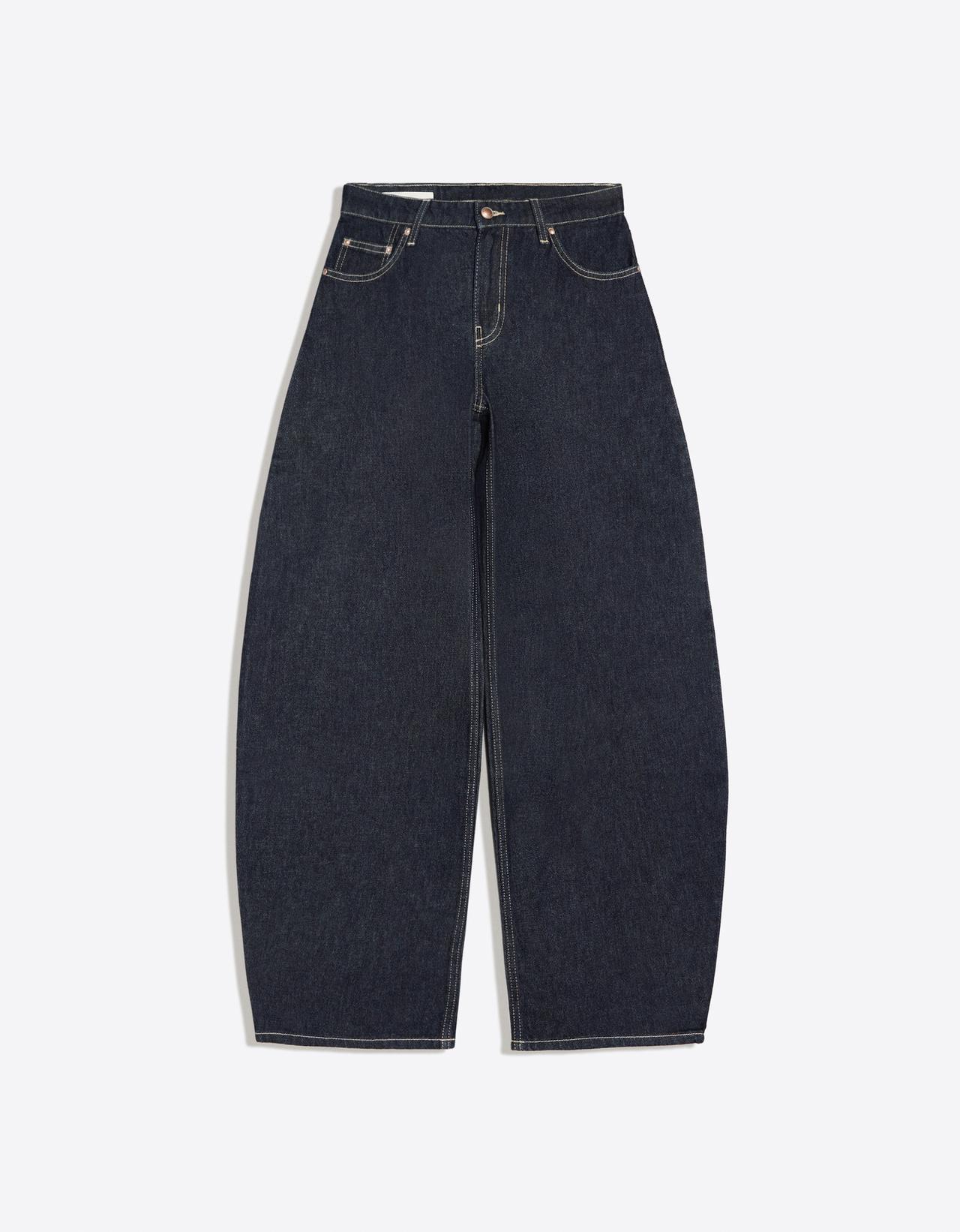 High-waist barrel jeans — Navy