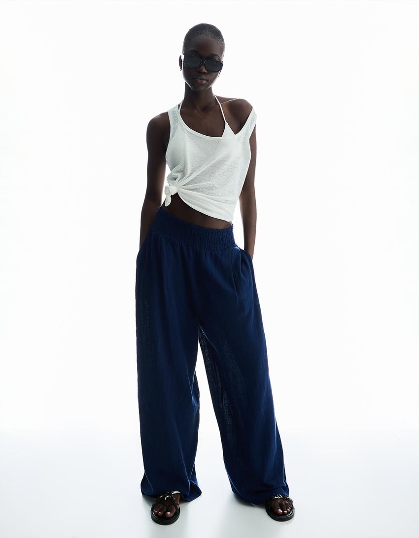 Pantalón wide leg rústicos pinzas-Marino-2