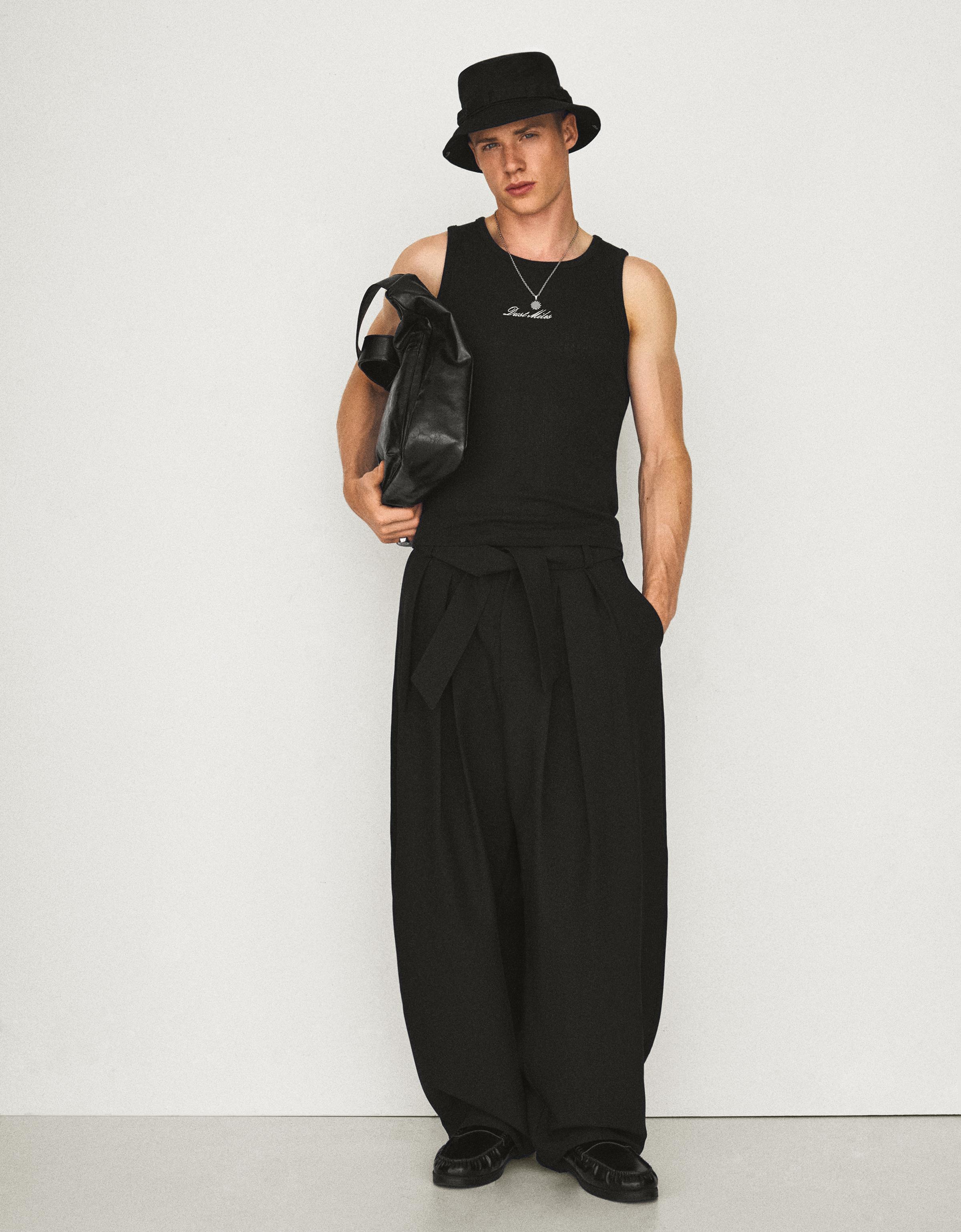 Pantalon Barrel À Pinces Avec Ceinture 36 Noir