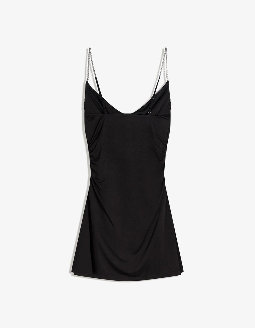 Draped dress with chain straps-Black