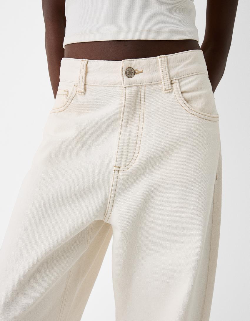 Wide balloon fit jeans-Cream