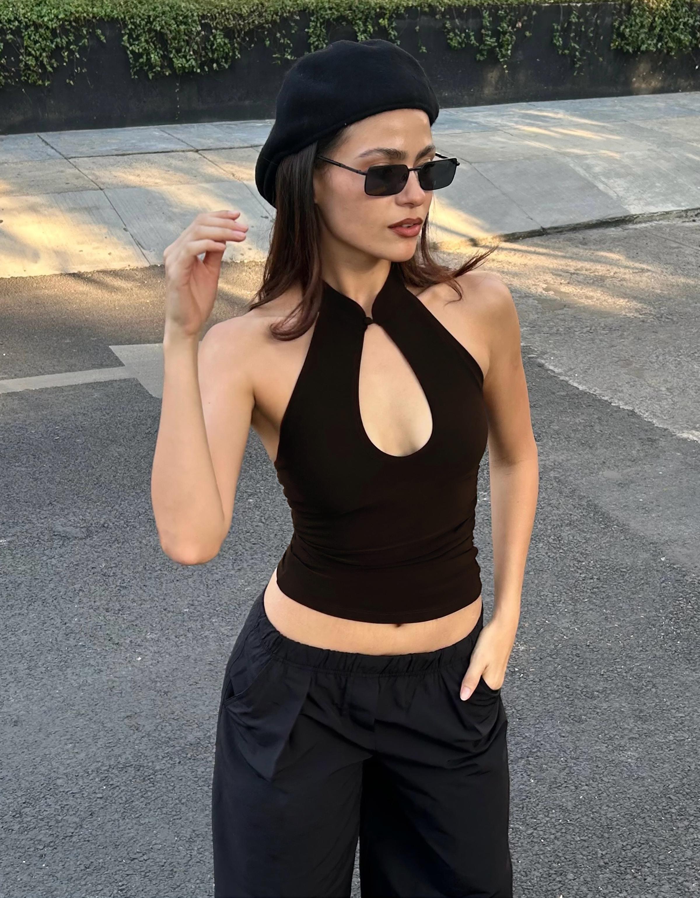 Bershka Top Halter Escote Abierto Mujer Negro