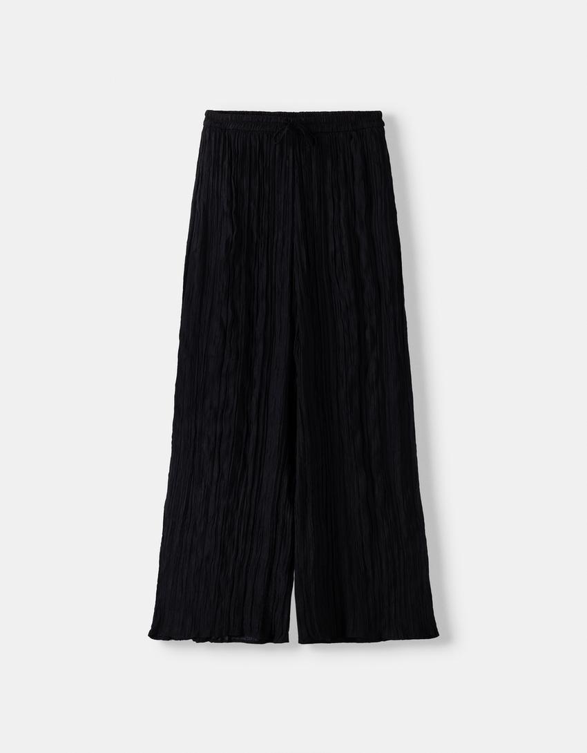Pantalon wide leg effet froissé-Noir-4
