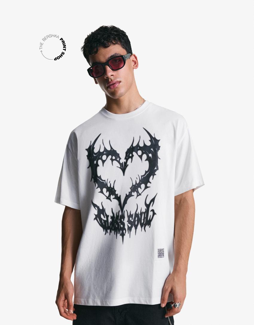Kortärmad t-shirt med tryck-Vit-1