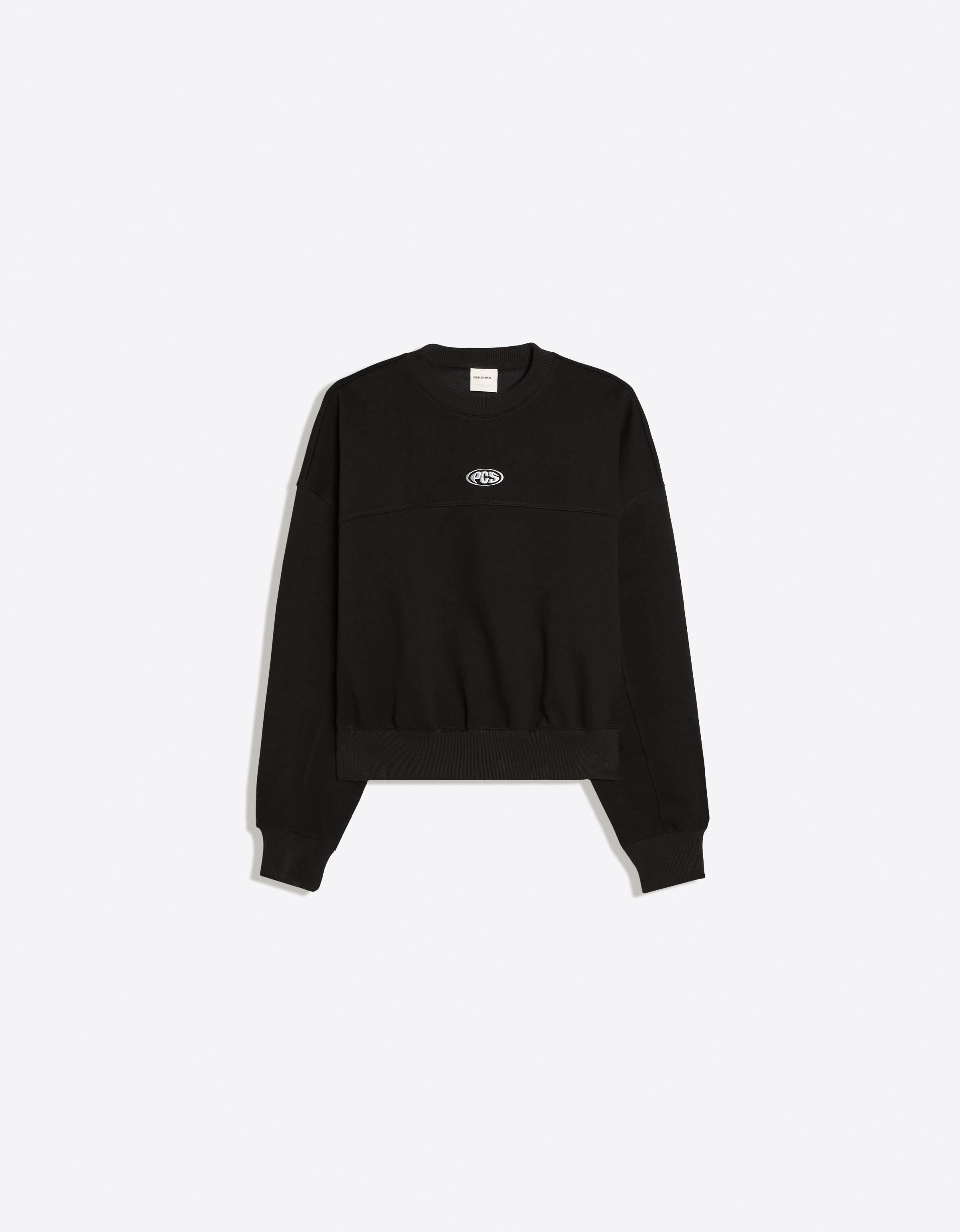 Round neck patch sweatshirt — Black