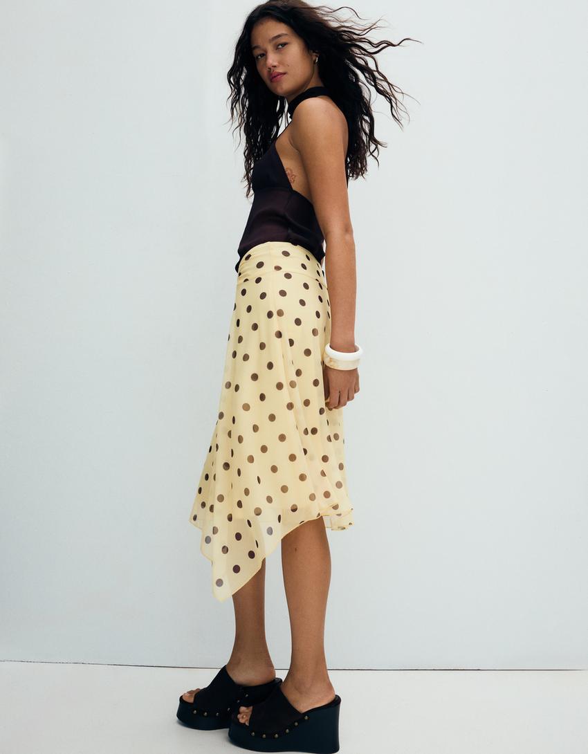 Falda midi asimétrica lunares-Amarillo
