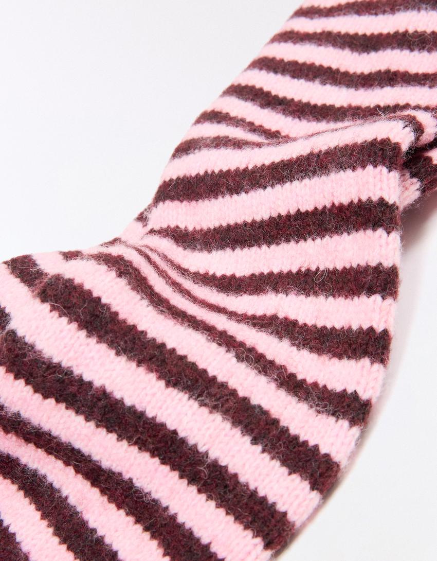 Muffole in maglia a righe-Rosa