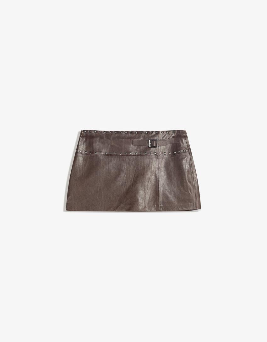 Leather effect mini skirt-Brown