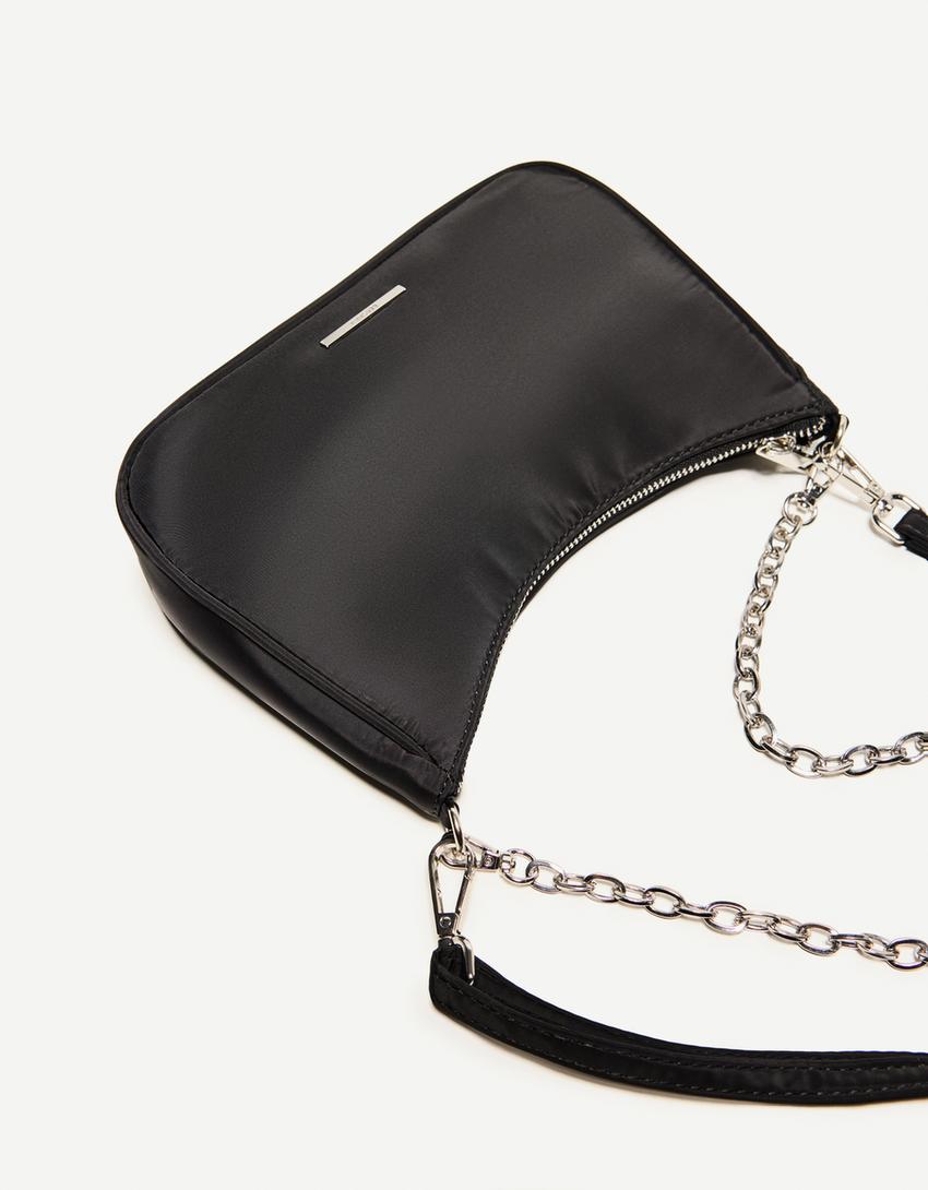 Geantă crossbody multi-way satinată lanț-Negru