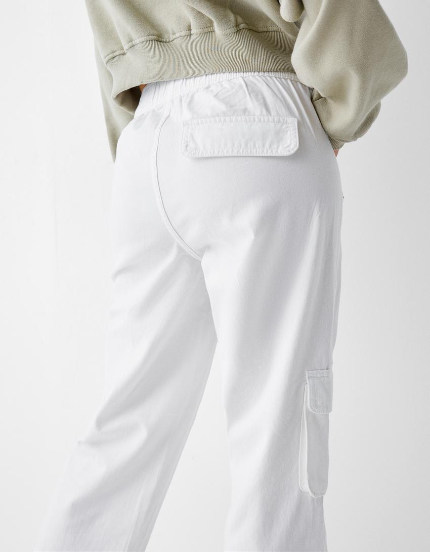بنطلون رياضي من القطن-أبيض مطفي-3