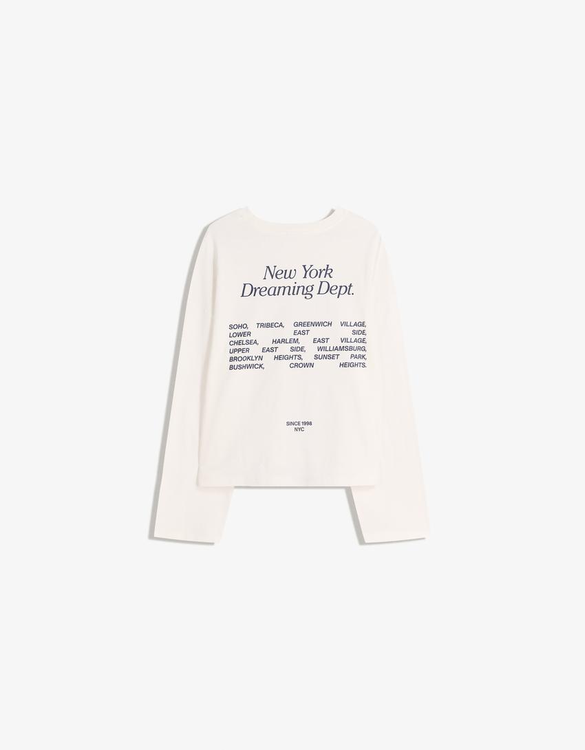 Camiseta manga larga boxy print-Blanco roto